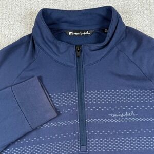 Travis Mathew Mens Medium Blue Geometric 1/4 Zip Fleece Pullover Sweater *Read